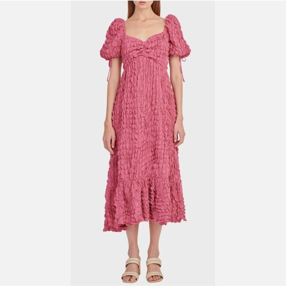 Endless Rose Textured Bubble Puff Sleeve Sweatheart Maxi Dress Mauve Dark Pink M - Picture 3 of 16